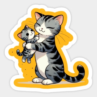 mother cat holding kitten Sticker